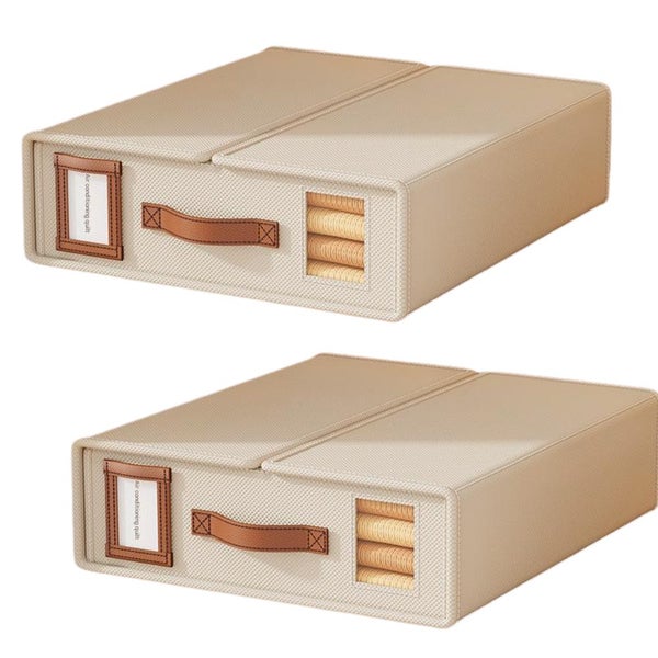 Elosung 2 Pcs Beige Non Woven Fabric Storage Box With Lid Transparent Moisture P Carousel 1