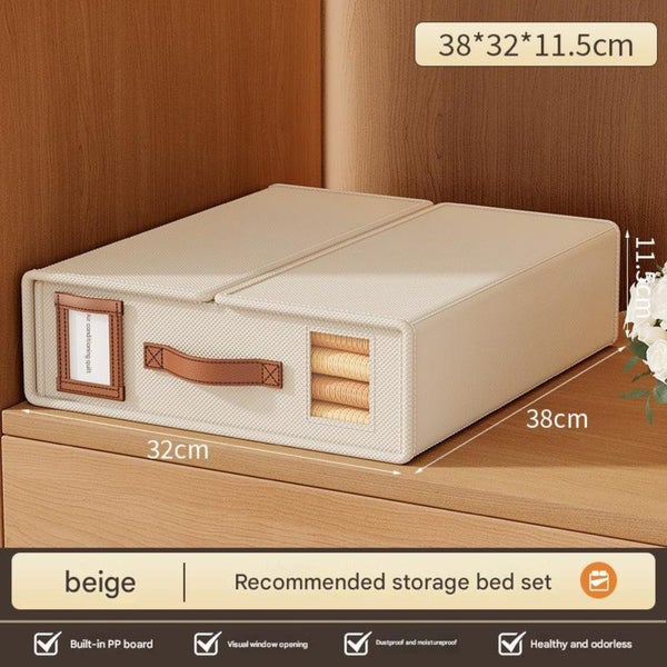 Elosung 2 Pcs Beige Non Woven Fabric Storage Box With Lid Transparent Moisture P Carousel 2