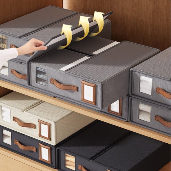 Elosung 2 Pcs Beige Non Woven Fabric Storage Box With Lid Transparent Moisture P Carousel 5