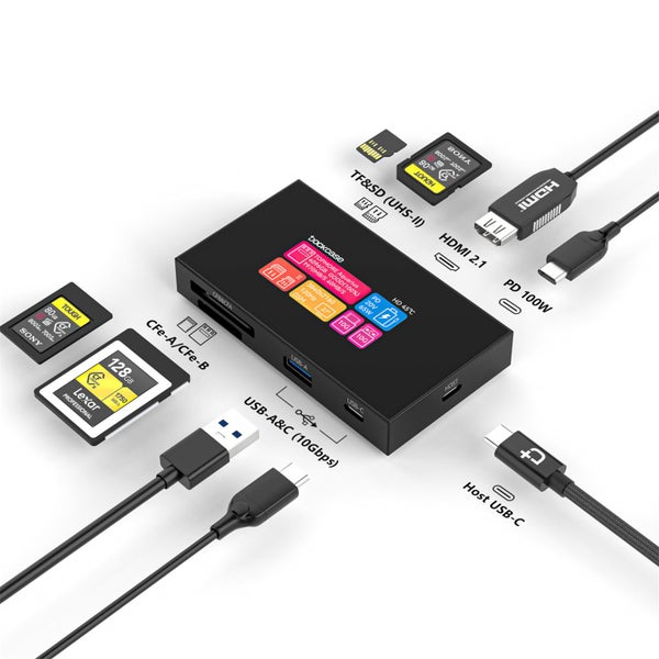 Dockcase Studio - Matte Black 8in1 10Gbps USB-C Single 4K Smart Hub, with 100w Carousel 2