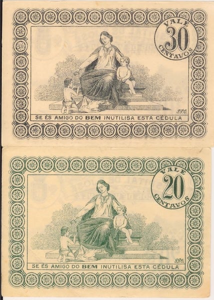 PORTUGAL 1920 HOSPITAL De S JOSE 2 emergency banknotes UNC Carousel 1