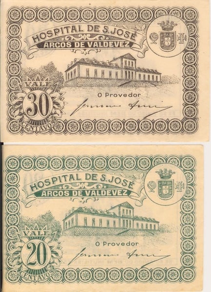 PORTUGAL 1920 HOSPITAL De S JOSE 2 emergency banknotes UNC Carousel 2
