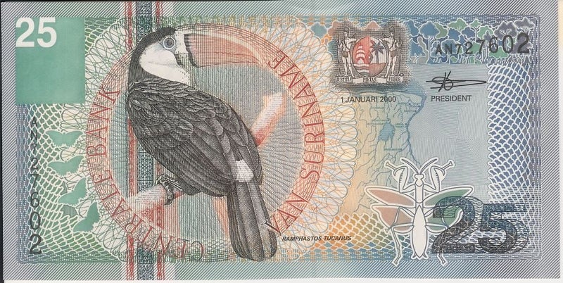 SURINAM attractive 2000 25 Gulden banknote UNC Carousel 2