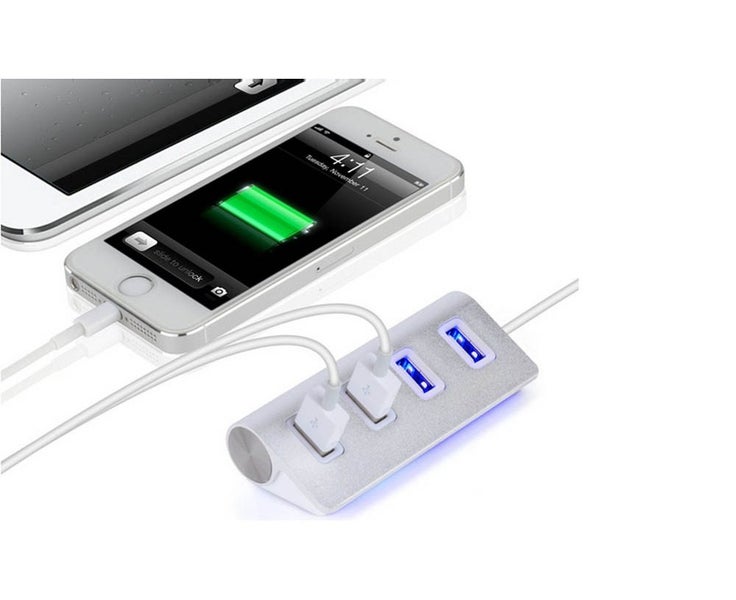 Two Pack Four-Port Aluminium USB Hub with a Shielded Cable-Silver Carousel 6