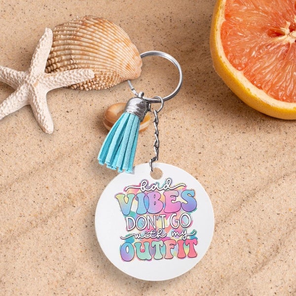 'Bad vibes don't go with my outfit' keyring Carousel 1