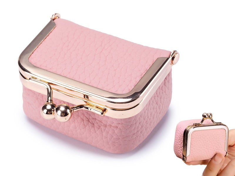 Mini Leather Jewelry Box Coin Purse Jewelry Case With Kiss Lock Pink Carousel 1
