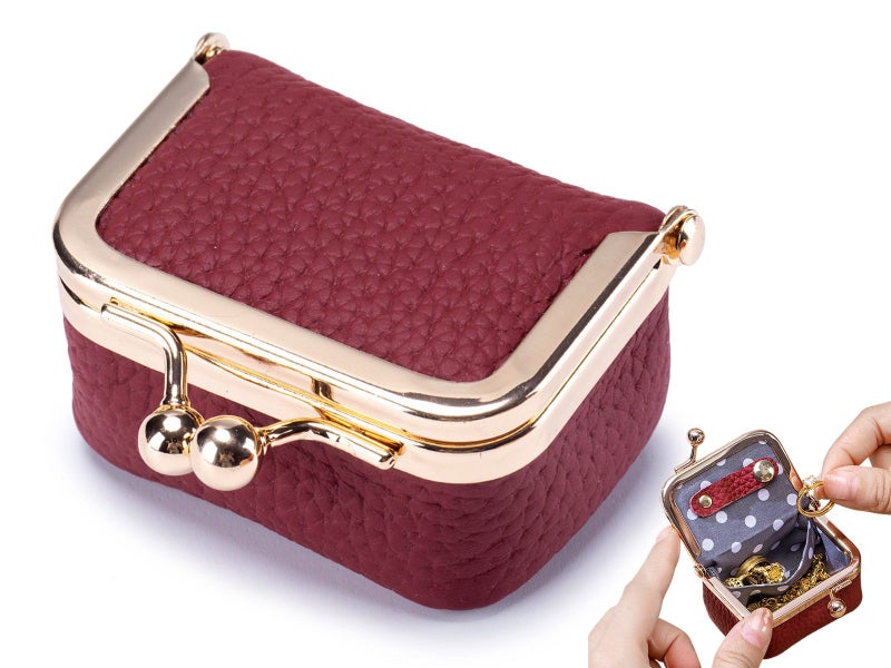 Mini Leather Jewelry Box Coin Purse Jewelry Case With Kiss Lock Wine Red Carousel 1