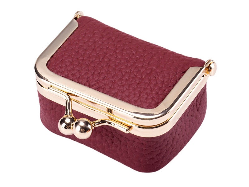 Mini Leather Jewelry Box Coin Purse Jewelry Case With Kiss Lock Wine Red Carousel 4