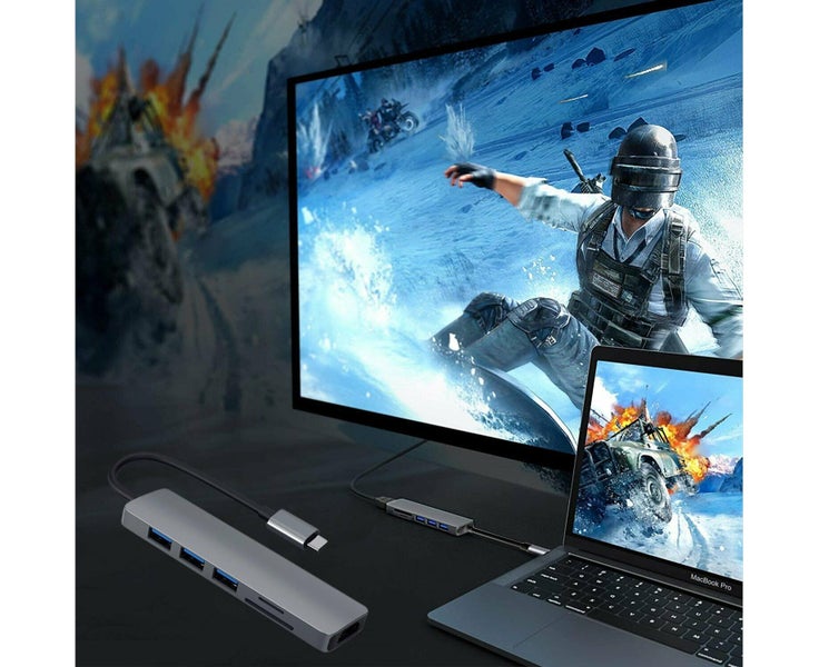 USB C Hub Adapter, 6 In 1 Type C Hub, Aluminum Alloy USB C Adapter wit Carousel 5