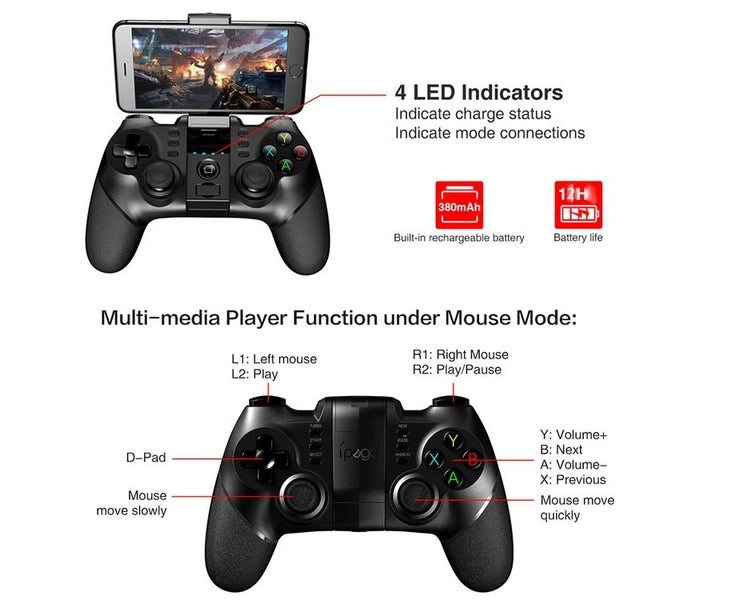 iPega PG-9076 Bluetooth Gamepad Game Controller with Bracket 2.4G Wire Carousel 2