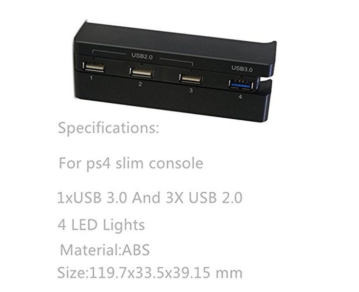 USB Hub Compatible with PS4 Slim 4 Port USB Charging Dock Adapter with LED Carousel 5