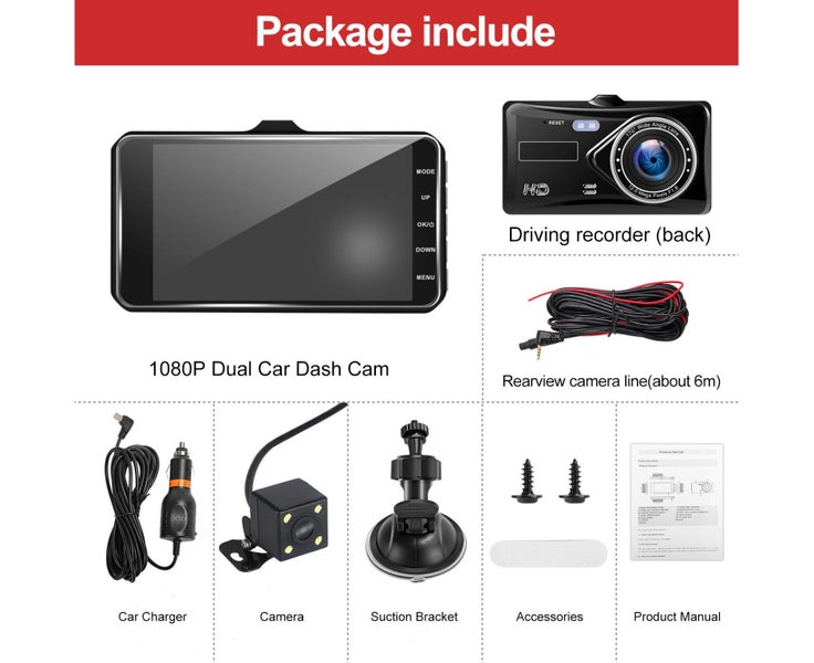 4" Full HD Dash Cam Front and Rear Camera Car DVR Touch Lens Video Rec Carousel 7