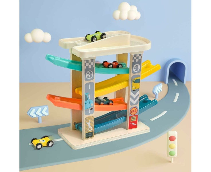 Toy Car for 1 2 Year Old Toddler Car Track with 4 Mini Cars Durable a Carousel 6