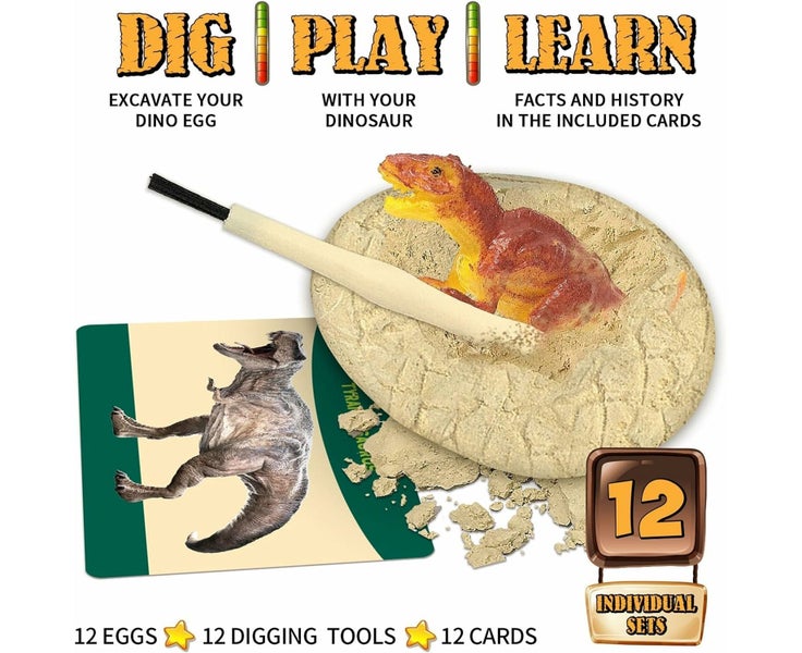 12 Pack Dino Eggs Dig Kit,Dig Up Dinosaur Fossil Eggs, Break Open 12 U Carousel 2