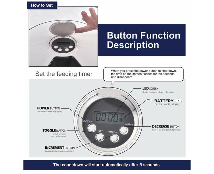 6 Meal Automatic Pet Feeder-Dry Cat Food Dispenser with Programmable T Carousel 7