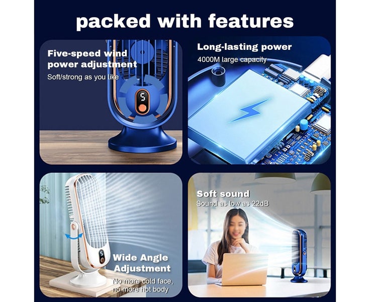 Tower Fan for Bedroom, Portable Rechargeable Desk Fan with 5 Gears, 72 Carousel 5