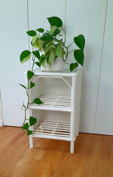 MidCentury Vintage + White Rattan Cane Glass + Three Shelf Unit Carousel 2