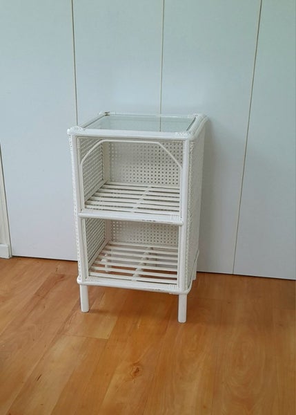 MidCentury Vintage + White Rattan Cane Glass + Three Shelf Unit Carousel 1