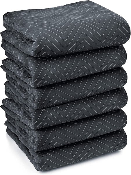 MOVING BLANKETS - 6 PACK 72x80 Inches Furniture Moving Blanket- BLACK-2KG Carousel 1