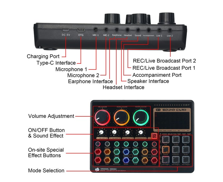 X6mini External Live Sound Card Mini Sound Mixer Board for Live Stream Carousel 6