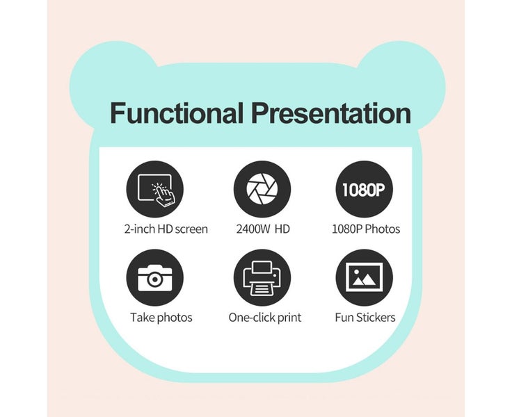 Kid Camera Children 1080P Digital Camera Thermal Print with 2.4Inch IP Carousel 6