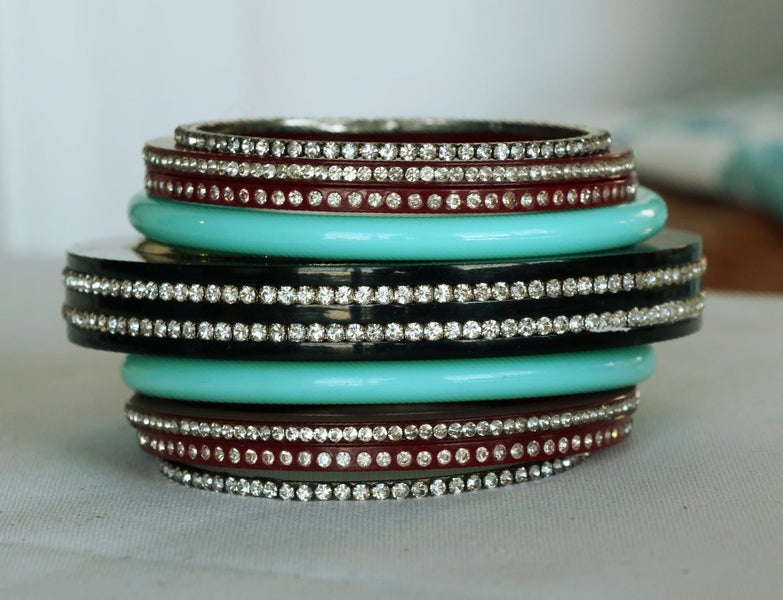 Vintage lot Lucite Stacker Bracelets Bangles set with Diamantes, plastic, mix Carousel 2