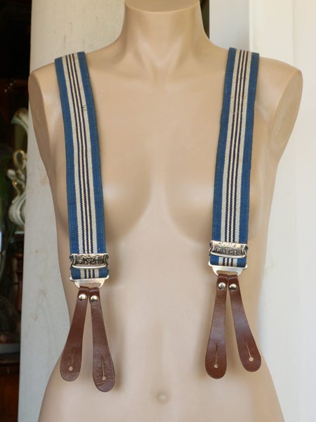 Vintage Police and Fireman Suspenders Braces Chrome fasteners leather tabs Carousel 2