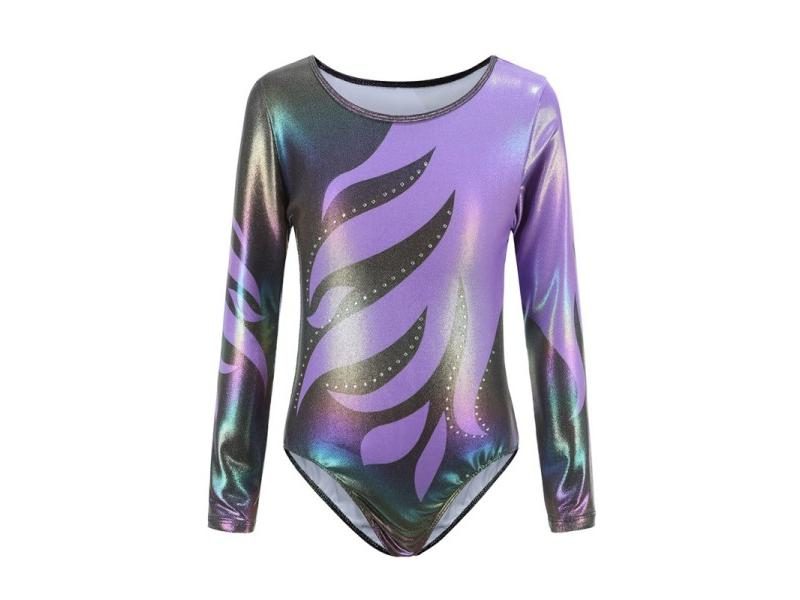 Children Girls Diamante Long Sleeve Ballet Practice Dance Wear Gymnastics High Carousel 2
