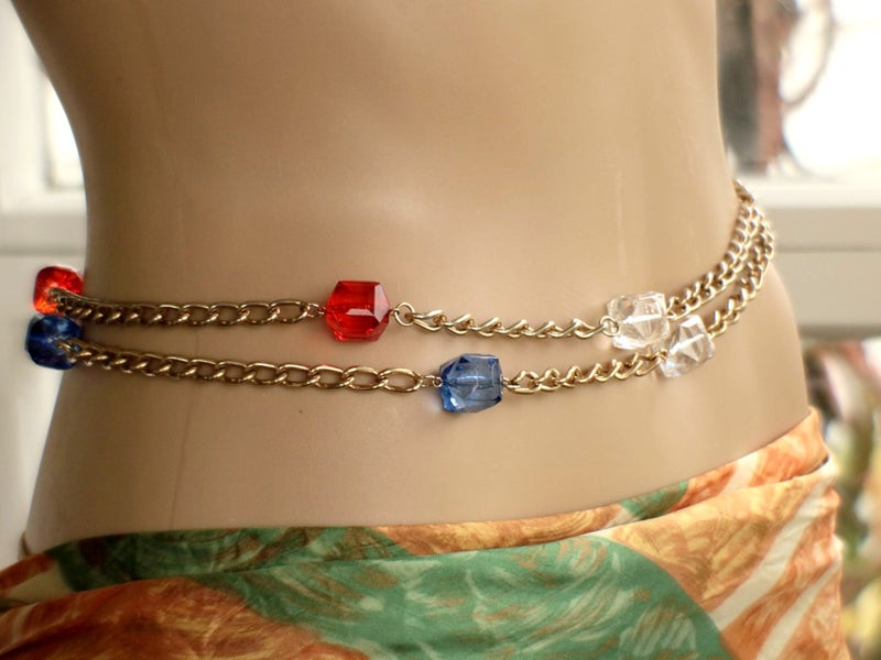Vintage Chunky Gold Curb Chains + Lucite Cubes Necklace or Belt 1980s -90s Carousel 1