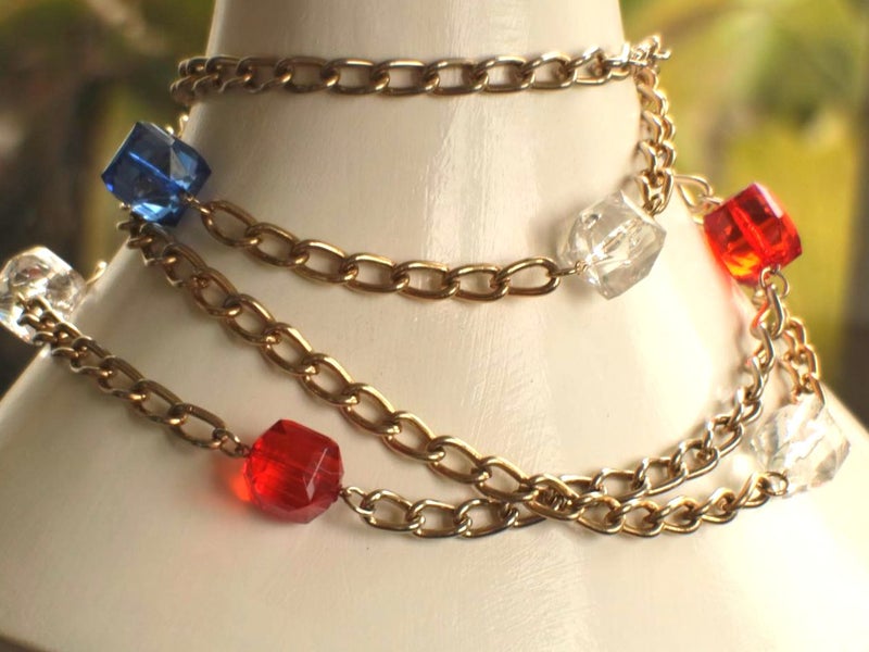 Vintage Chunky Gold Curb Chains + Lucite Cubes Necklace or Belt 1980s -90s Carousel 2