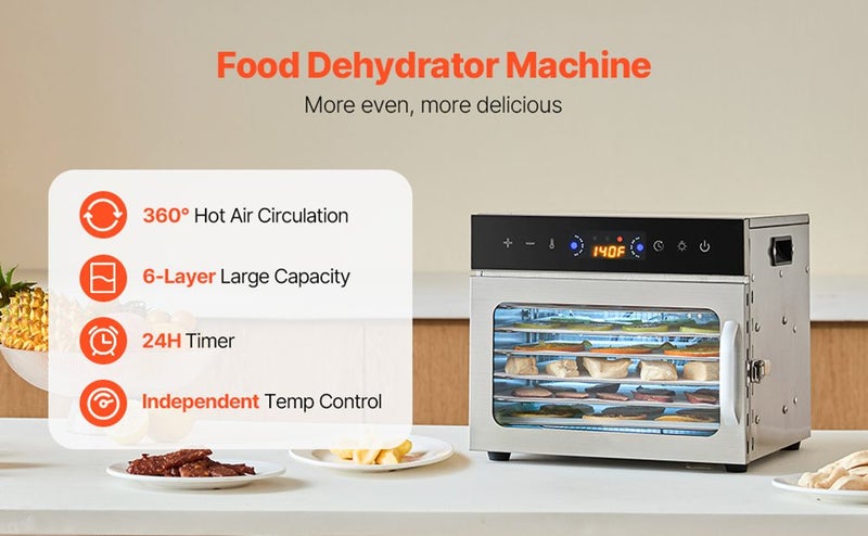 6 Trays Food Dehydrator Machine Stainless Steel 400W Jerky Fruit Drying Carousel 2