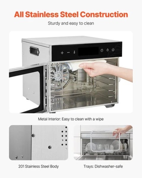 6 Trays Food Dehydrator Machine Stainless Steel 400W Jerky Fruit Drying Carousel 16