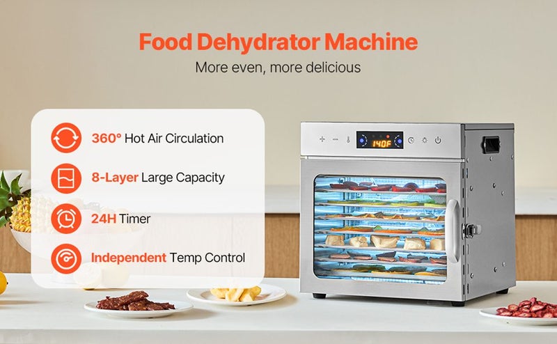 8 Trays Food Dehydrator Machine Stainless Steel 400W Jerky Fruit Drying Carousel 2