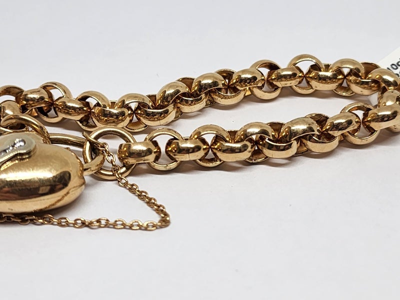 10ct Yellow Gold Belcher Link Bracelet with Heart Lock - 16cm - 21.22gm - 17245562864735421698111