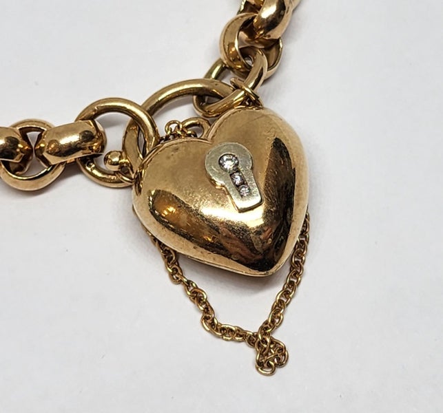 10ct Yellow Gold Belcher Link Bracelet with Heart Lock - 16cm - 21.22gm - 17245562864735421698112