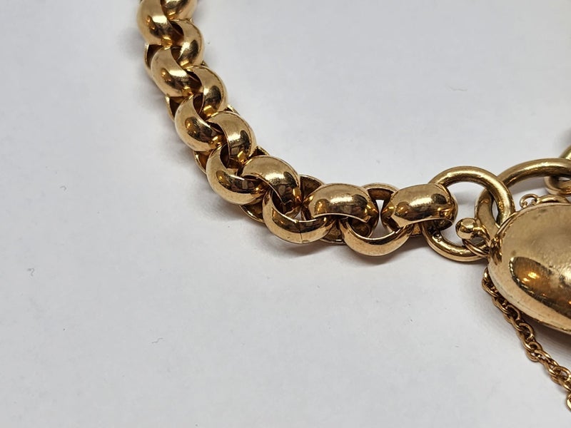 10ct Yellow Gold Belcher Link Bracelet with Heart Lock - 16cm - 21.22gm - 17245562864735421698113