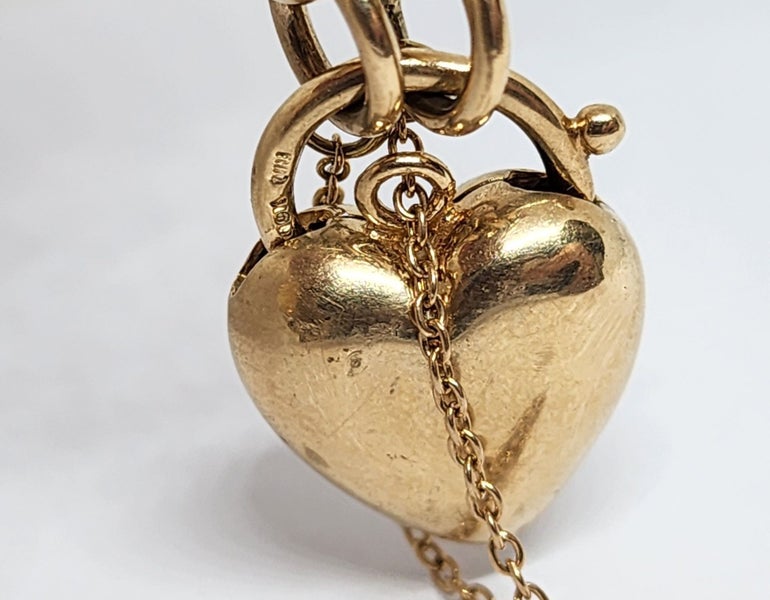 10ct Yellow Gold Belcher Link Bracelet with Heart Lock - 16cm - 21.22gm - 17245562864735421698114