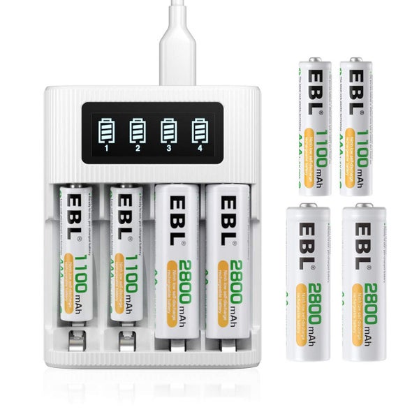 EBL Rechargeable Batteries 4 AA 4 AAA Ni-MH Batteries and 4-Bay Battery Charger63655132382082110