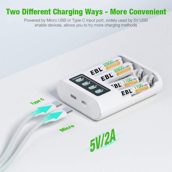 EBL Rechargeable Batteries 4 AA 4 AAA Ni-MH Batteries and 4-Bay Battery Charger63655132382082111