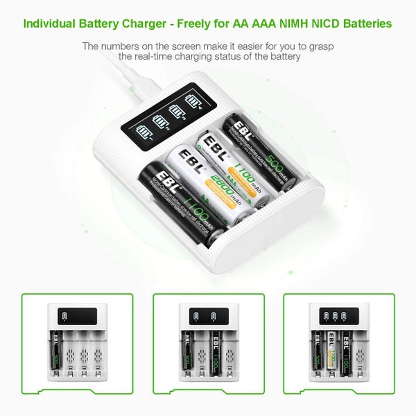 EBL Rechargeable Batteries 4 AA 4 AAA Ni-MH Batteries and 4-Bay Battery Charger63655132382082113
