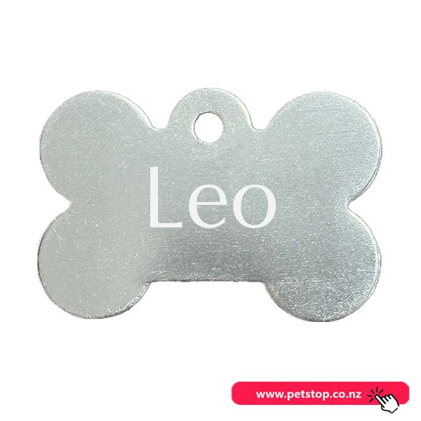 Pet Name Tag - "Leo" - Silver Bone Carousel 1