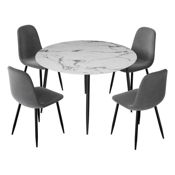 1 Dining Table And 4 Chairs Set Marble Grey Carousel 1