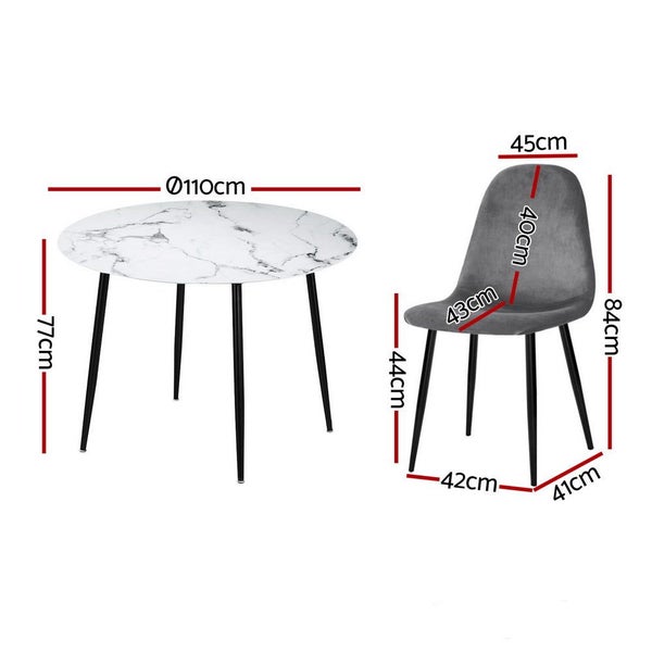 1 Dining Table And 4 Chairs Set Marble Grey Carousel 2
