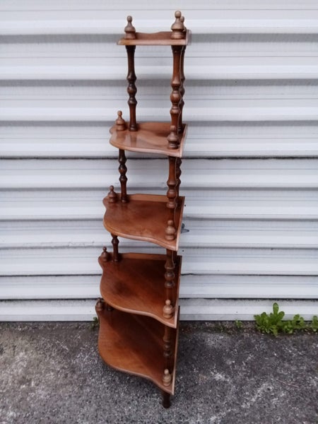 Nice Solid Mahogany Mid Century 5 Shelf Turned Spindle Corner Whatnot StandD Carousel 2