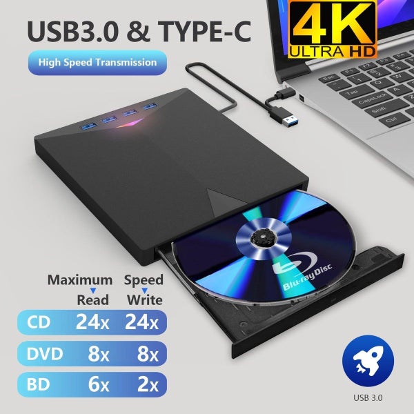 External Blu Ray Drive Burner USB 3.0 UHD 4K Carousel 1