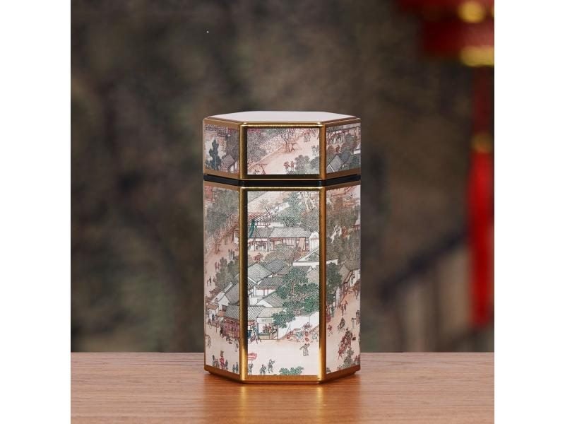 Creative Hexagonal Tea Pot Tin Can Chinese Tinplate Storage Tank Small Sealed Carousel 1