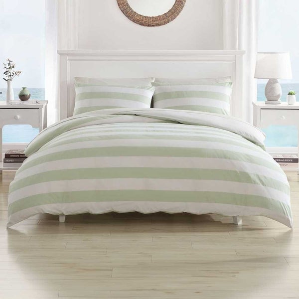 Tommy Bahama Awning Stripe Quilt Cover Set Sage King 3pce Carousel 1
