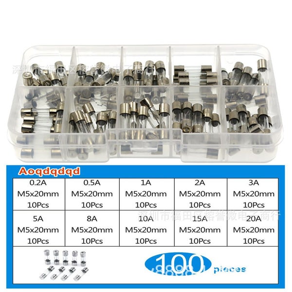 100pcs 5x20mm Fast-Blow Glass Fuses Quick Blow Glass Tube Fuse Assorted Kit Carousel 2