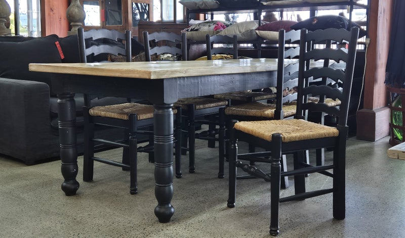 RUSTIC TABLE WITH 6 RATTAN LADDER BACK CHAIRS Carousel 4