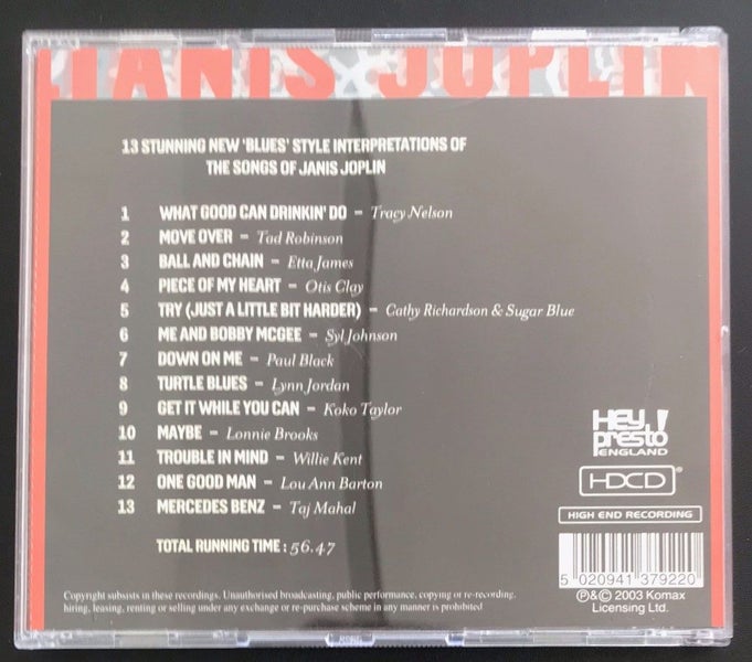 The Songs of Janis Joplin All Blues'd Up cd. Etta James, Taj Mahal, Otis Clay... Carousel 2